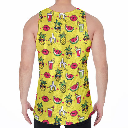 Cartoon Tropical Pattern Print Men's Velvet Tank Top