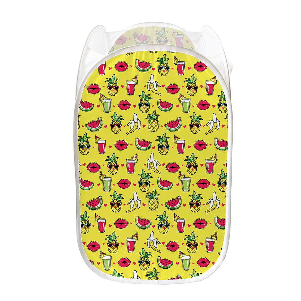 Cartoon Tropical Pattern Print Mesh Laundry Hamper