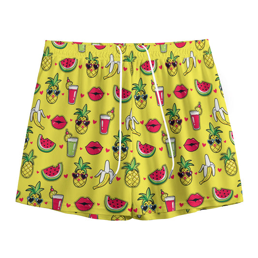 Cartoon Tropical Pattern Print Mesh Shorts
