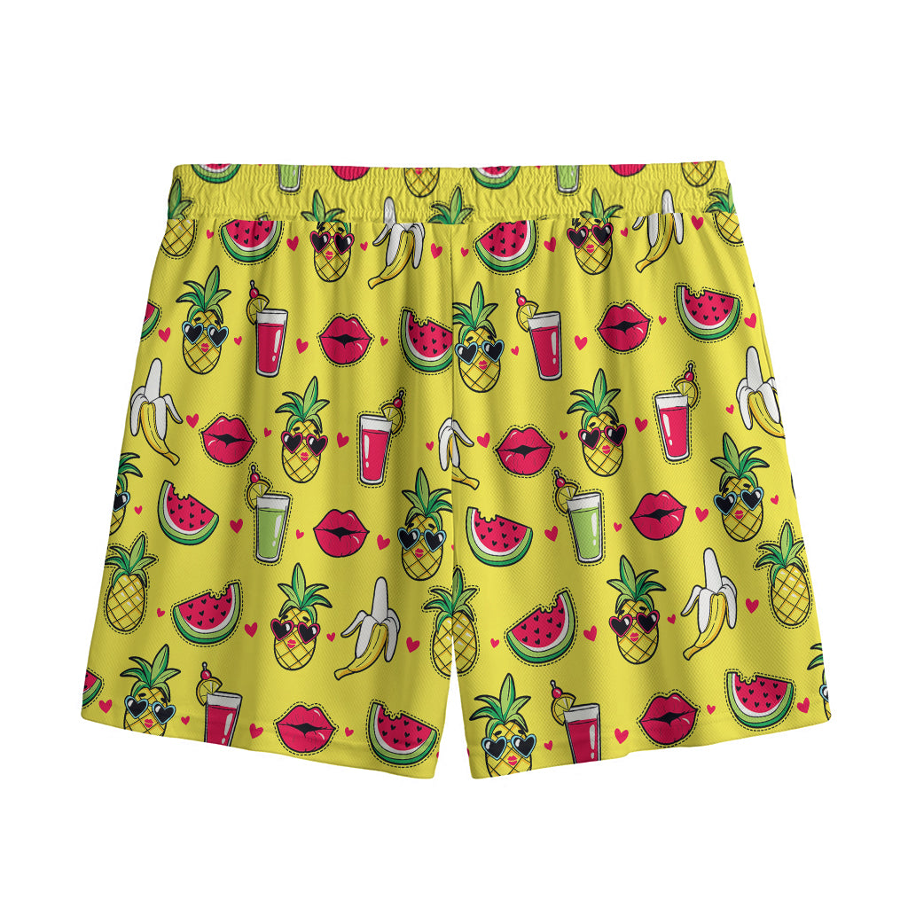 Cartoon Tropical Pattern Print Mesh Shorts