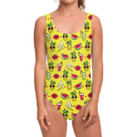 Cartoon Tropical Pattern Print One Piece Swimsuit