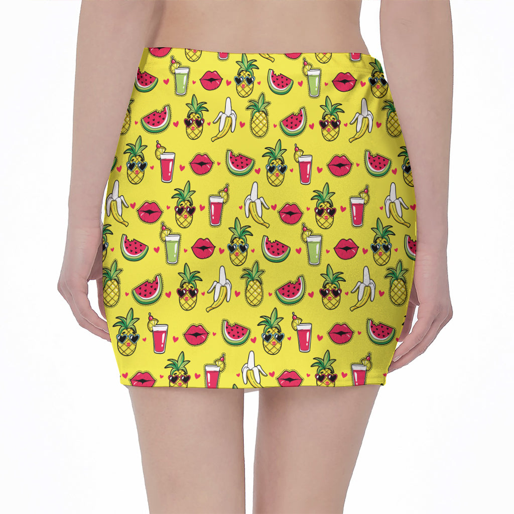 Cartoon Tropical Pattern Print Pencil Mini Skirt