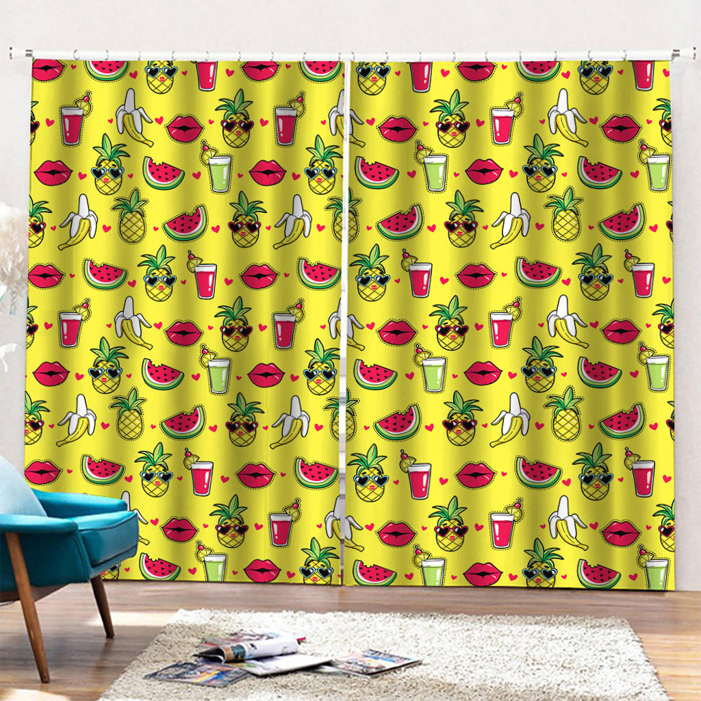 Cartoon Tropical Pattern Print Pencil Pleat Curtains