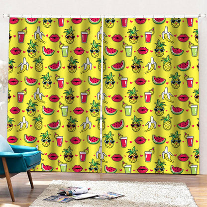 Cartoon Tropical Pattern Print Pencil Pleat Curtains