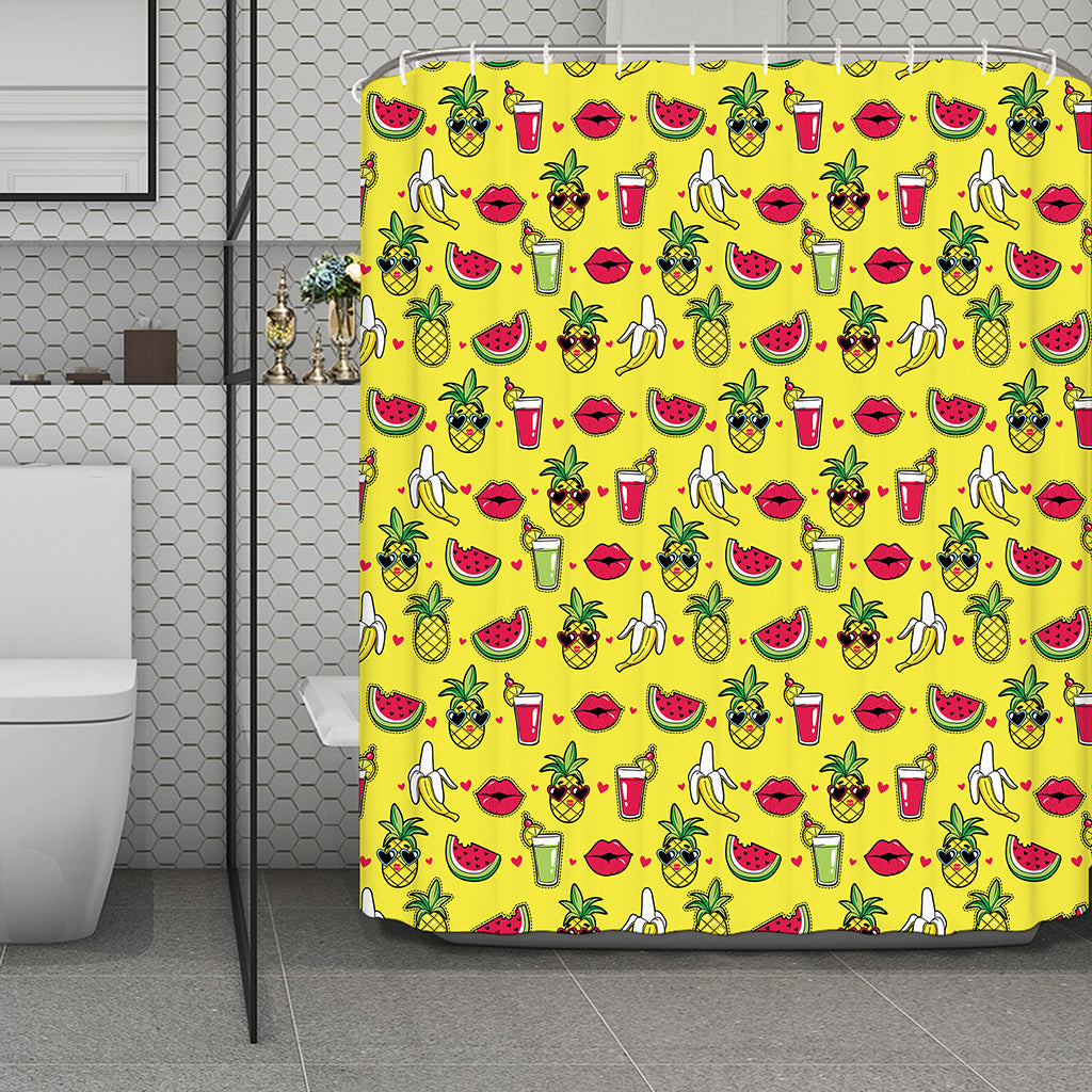 Cartoon Tropical Pattern Print Polyester Shower Curtain