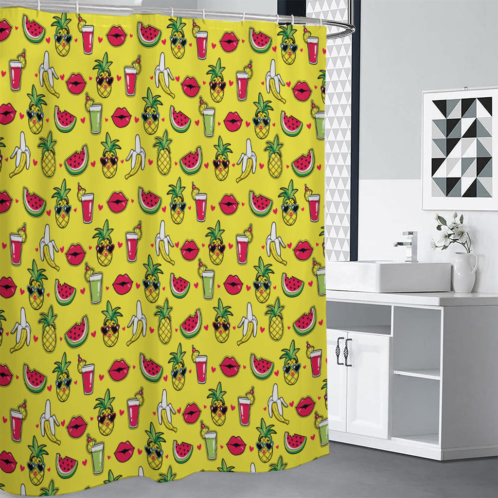 Cartoon Tropical Pattern Print Premium Shower Curtain