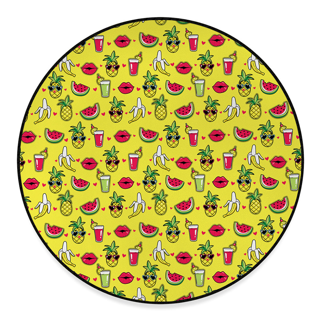 Cartoon Tropical Pattern Print Round Floor Mat