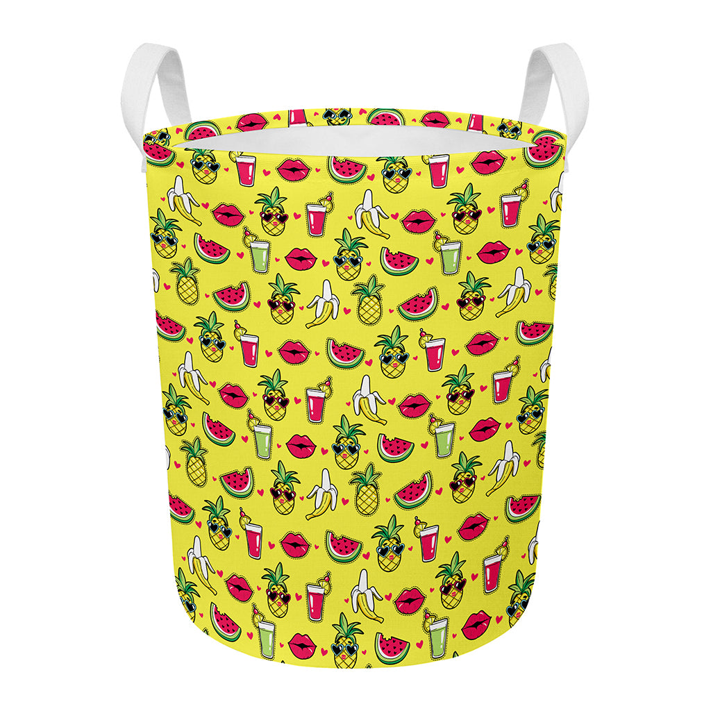 Cartoon Tropical Pattern Print Round Laundry Basket