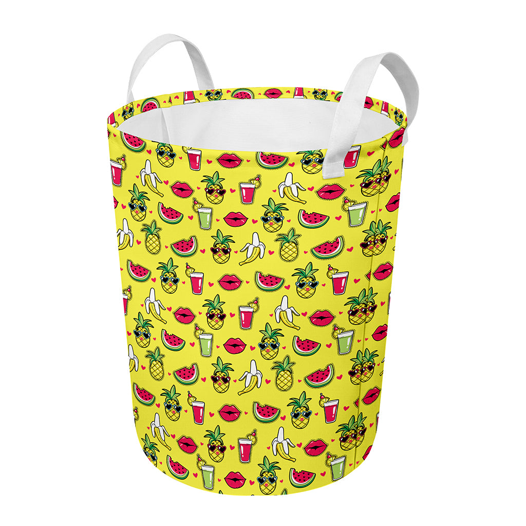 Cartoon Tropical Pattern Print Round Laundry Basket