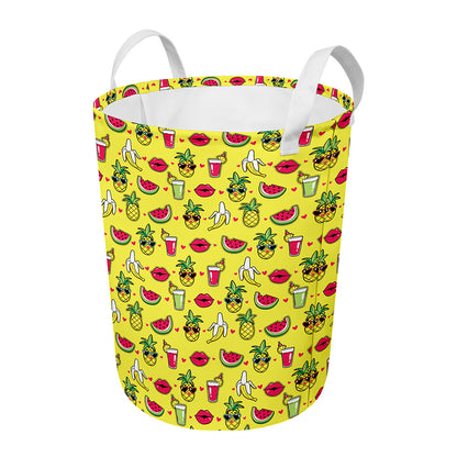Cartoon Tropical Pattern Print Round Laundry Basket