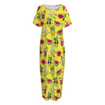 Cartoon Tropical Pattern Print Short Sleeve Long Nightdress