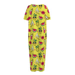 Cartoon Tropical Pattern Print Short Sleeve Long Nightdress