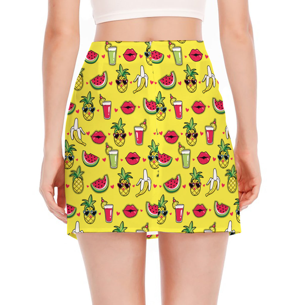 Cartoon Tropical Pattern Print Side Slit Mini Skirt