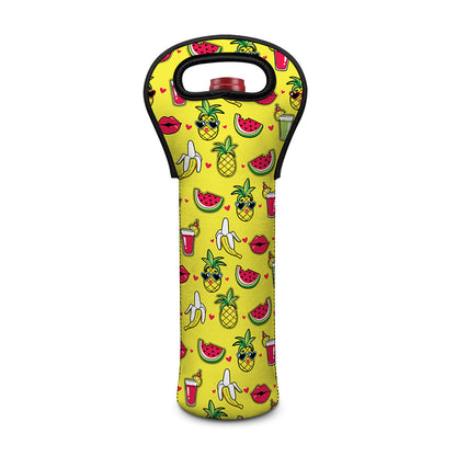 Cartoon Tropical Pattern Print Single Neoprene Wine Tote