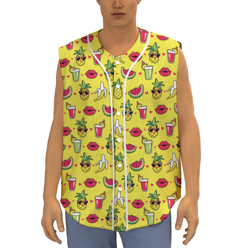 Cartoon Tropical Pattern Print Sleeveless Baseball Jersey