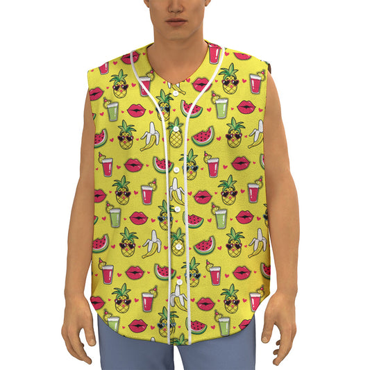 Cartoon Tropical Pattern Print Sleeveless Baseball Jersey