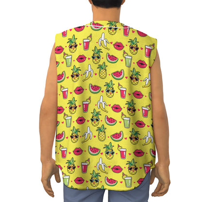 Cartoon Tropical Pattern Print Sleeveless Baseball Jersey