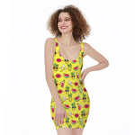 Cartoon Tropical Pattern Print Sleeveless Bodycon Dress