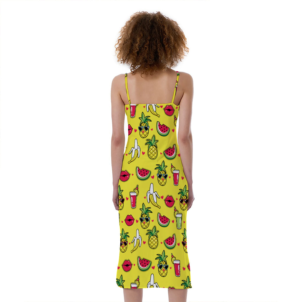 Cartoon Tropical Pattern Print Slim Fit Midi Cami Dress