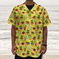 Cartoon Tropical Pattern Print Textured Short Sleeve Shirt