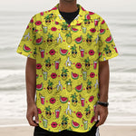 Cartoon Tropical Pattern Print Textured Short Sleeve Shirt