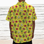 Cartoon Tropical Pattern Print Textured Short Sleeve Shirt