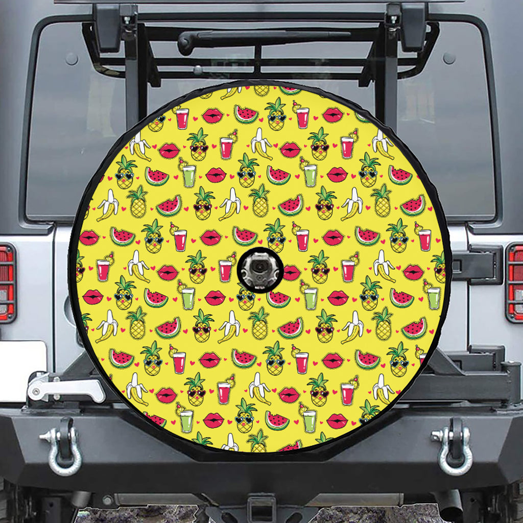 Cartoon Tropical Pattern Print Tire Cover With Camera Hole