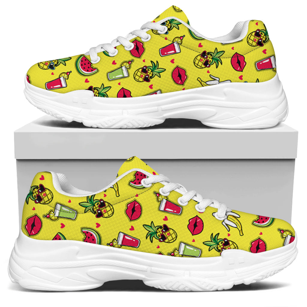 Cartoon Tropical Pattern Print White Chunky Shoes
