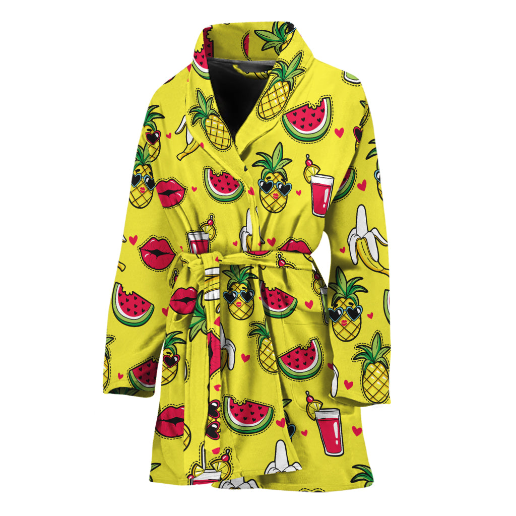 Cartoon Tropical Pattern Print Women's Bathrobe