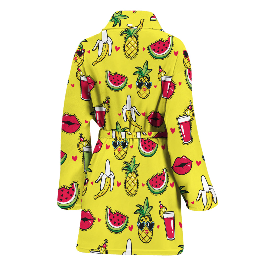 Cartoon Tropical Pattern Print Women's Bathrobe