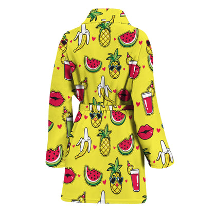 Cartoon Tropical Pattern Print Women's Bathrobe