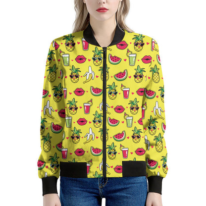 Cartoon Tropical Pattern Print Women's Bomber Jacket