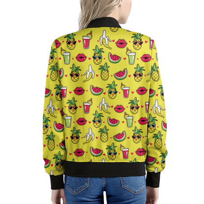 Cartoon Tropical Pattern Print Women's Bomber Jacket