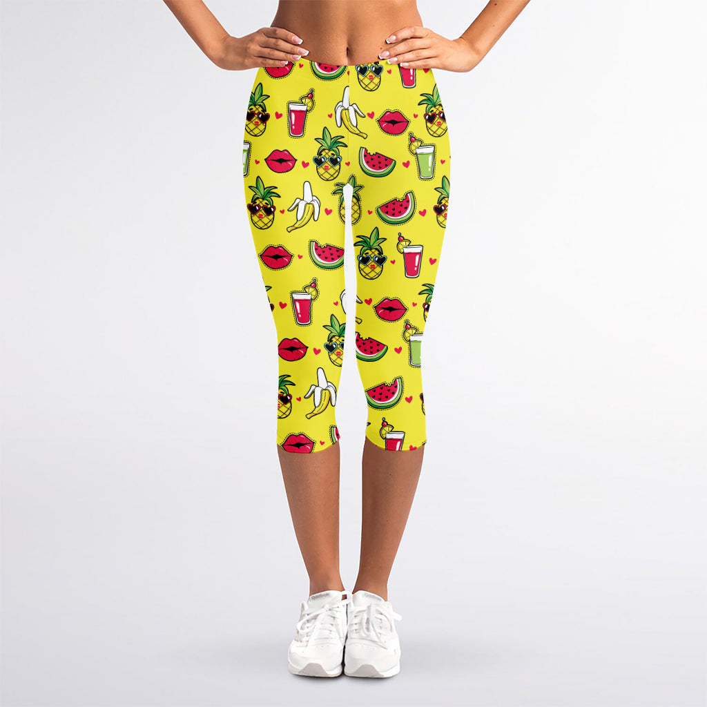 Cartoon Tropical Pattern Print Women's Capri Leggings