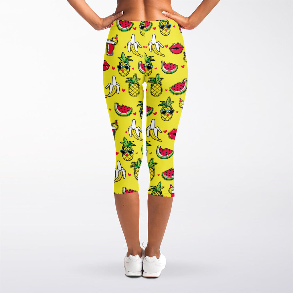 Cartoon Tropical Pattern Print Women's Capri Leggings