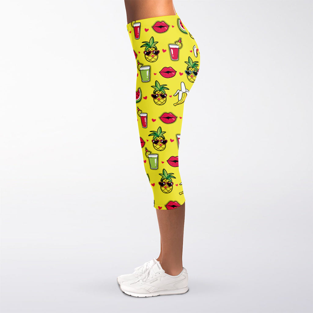 Cartoon Tropical Pattern Print Women's Capri Leggings