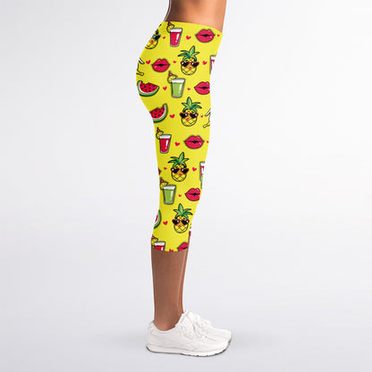Cartoon Tropical Pattern Print Women's Capri Leggings