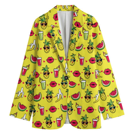 Cartoon Tropical Pattern Print Women's Cotton Blazer