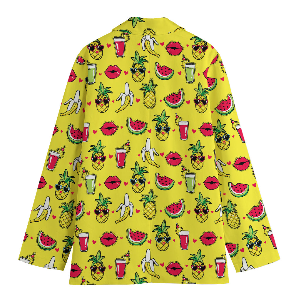 Cartoon Tropical Pattern Print Women's Cotton Blazer
