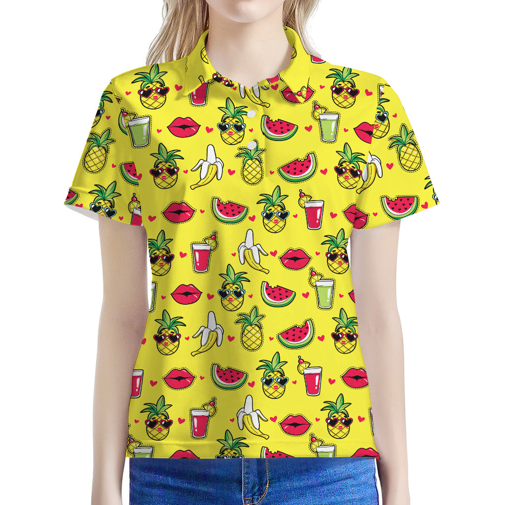 Cartoon Tropical Pattern Print Women's Polo Shirt