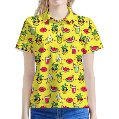 Cartoon Tropical Pattern Print Women's Polo Shirt