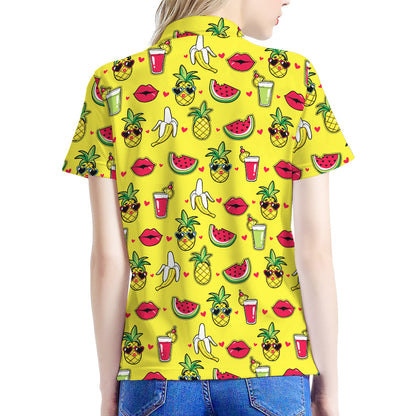 Cartoon Tropical Pattern Print Women's Polo Shirt