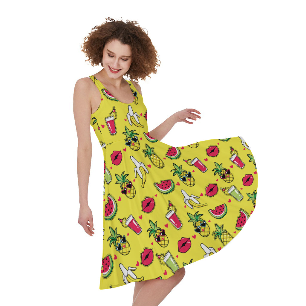Cartoon Tropical Pattern Print Women's Sleeveless Dress