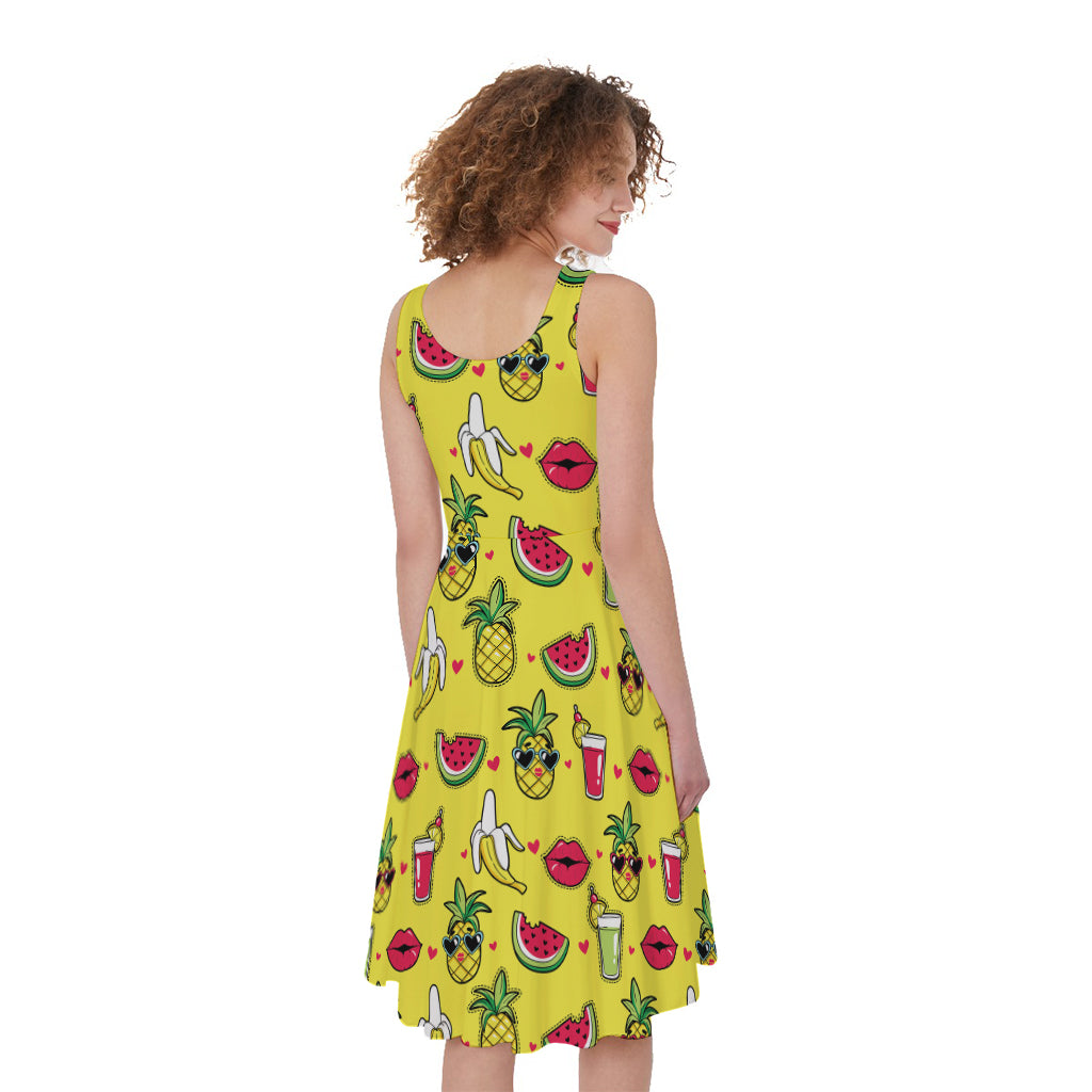 Cartoon Tropical Pattern Print Women's Sleeveless Dress