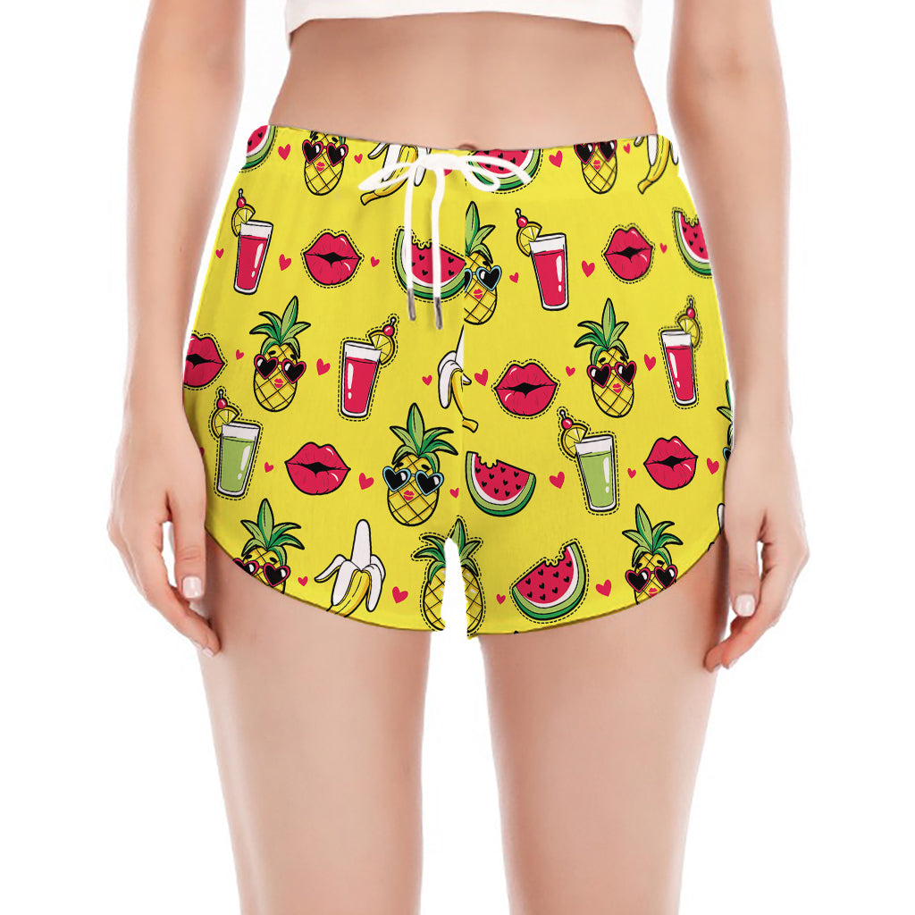Cartoon Tropical Pattern Print Women's Split Running Shorts