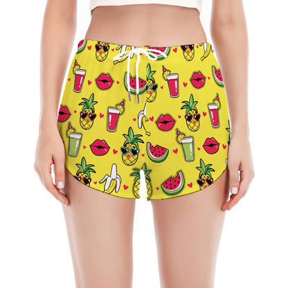 Cartoon Tropical Pattern Print Women's Split Running Shorts