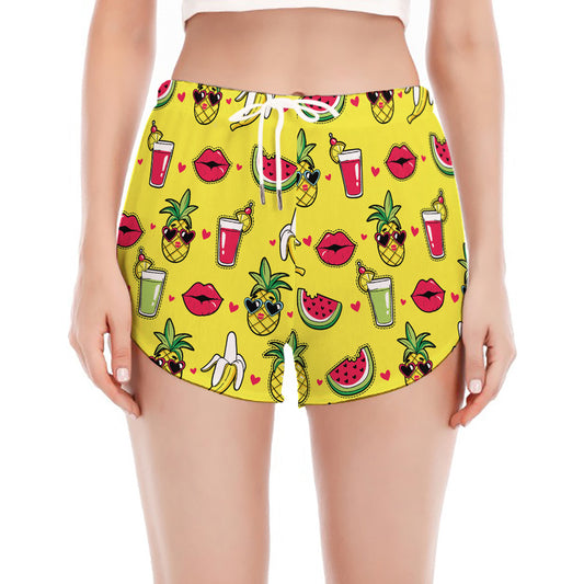 Cartoon Tropical Pattern Print Women's Split Running Shorts