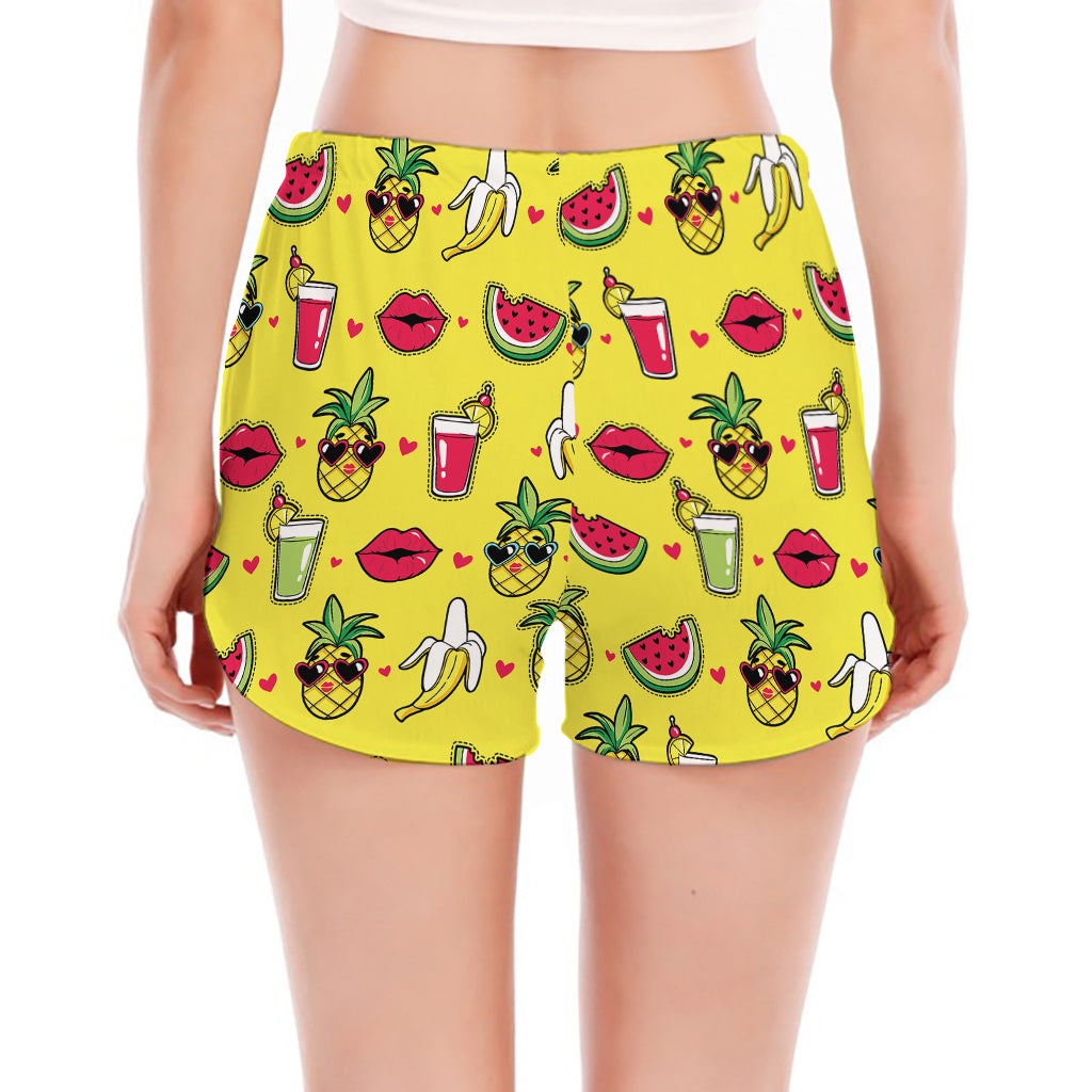 Cartoon Tropical Pattern Print Women's Split Running Shorts