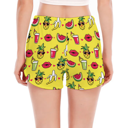 Cartoon Tropical Pattern Print Women's Split Running Shorts