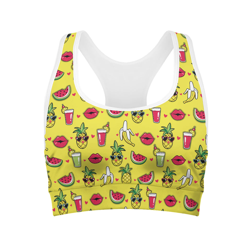 Cartoon Tropical Pattern Print Women's Sports Bra